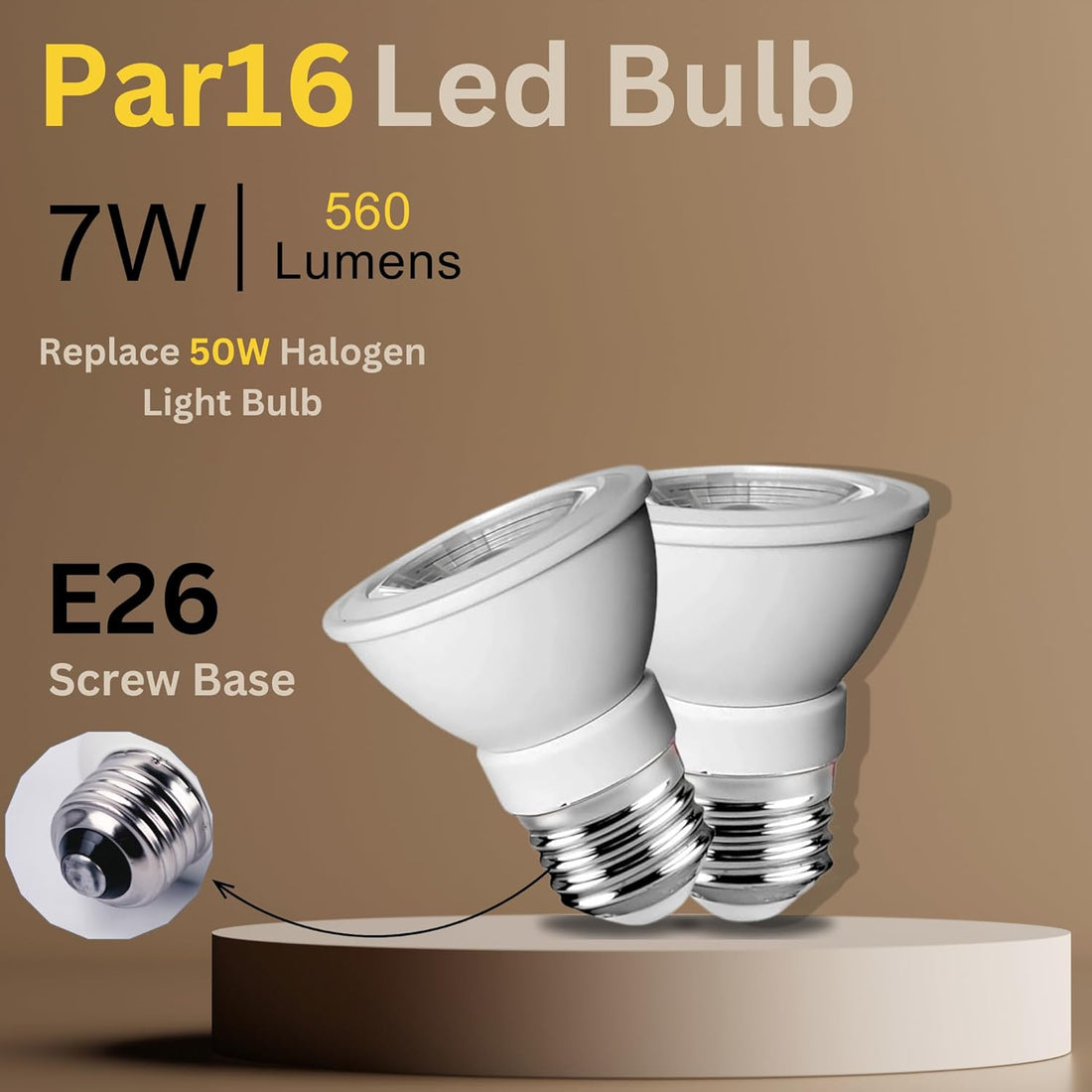 PAR16 LED Bulb, 50W Equivalent, Cool White 5000K, 490LM, CRI80, Dimmable, CUL (6-Pack)