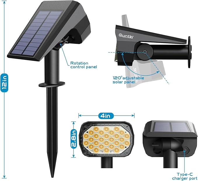 Solar Spot Lights Outdoor 6 Pack, Upgrade Led Outdoor Light Solar & Type C Powered, UL Safety Certified Solar Spot Lights,,fast and free shipping.