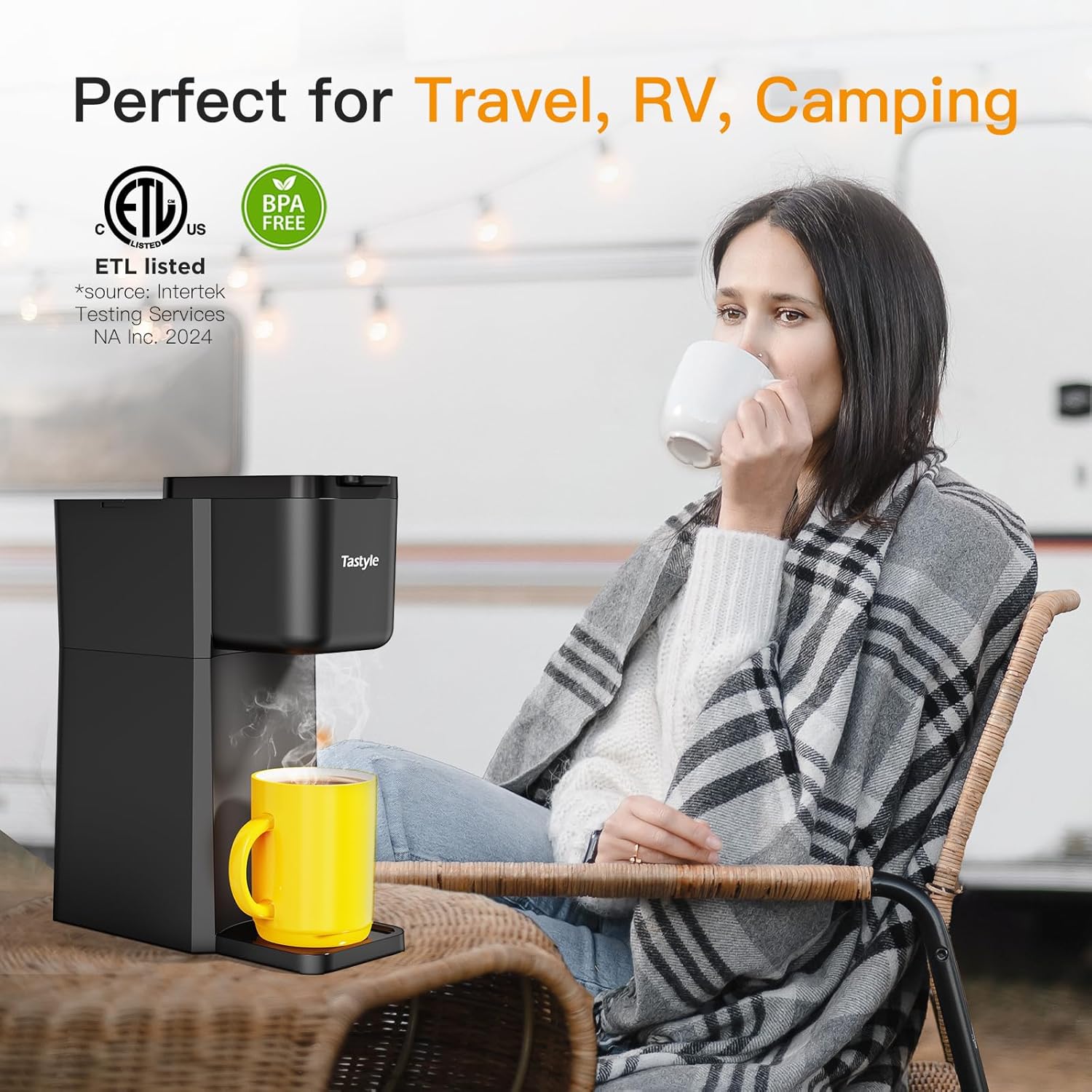 Mini Hot and Iced Coffee Maker Single Serve, for K Cup and Ground, 6 to 14 Oz Brew Sizes, with Recipe Book, for Home, Travel, RV, Office and Dorm,Classic Black