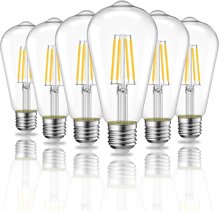 Nostalgic ST64, 6W-60W Equivalent, Vintage Clear Filament 5000K,  600 Lumens , E26 Medium Base, CRI90, Dimmable, CUL/UL  (6-Pack)