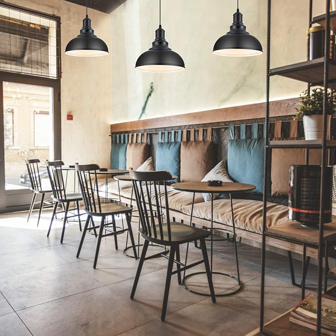 Pendant Lighting Vintage Industrial Fixtures, Black Metal Farmhouse Lights, Ceiling Lamp for Kitchen Home Island Dining Room Bedroom, 11.4 inches,Free and fast shipping.