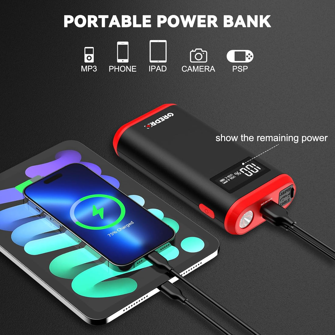 Car Battery Jump Starter, 3000A Battery Jumper Starter Portable for Up to 10L Gas or 8.0L Diesel Engines, 12V Jumper Box for Car Battery with LCD Display, 3 Modes Flashlight,free and fast delivery.