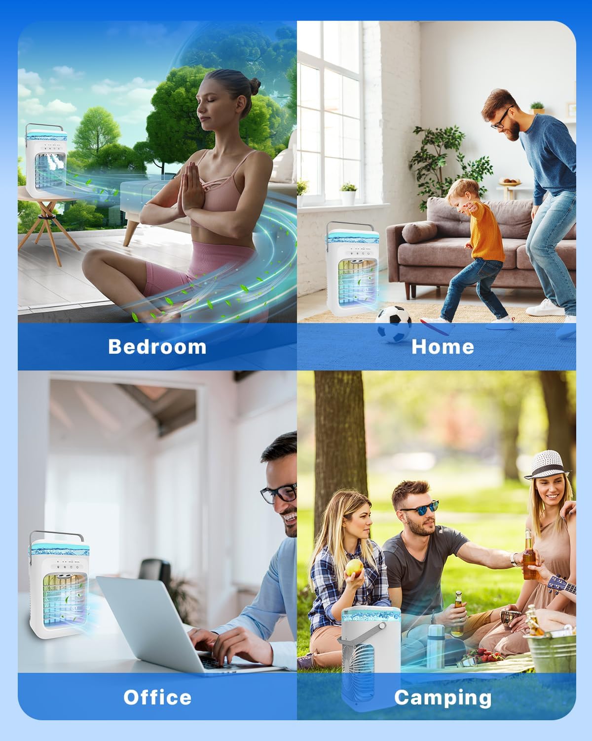 Portable Evaporative Air Cooler – 3 Fan Speeds, 2–4 Hour Timer, 7-Colour LED Light, Eco-Friendly Mini Cooling Fan for Home, Bedroom, Office & Travel