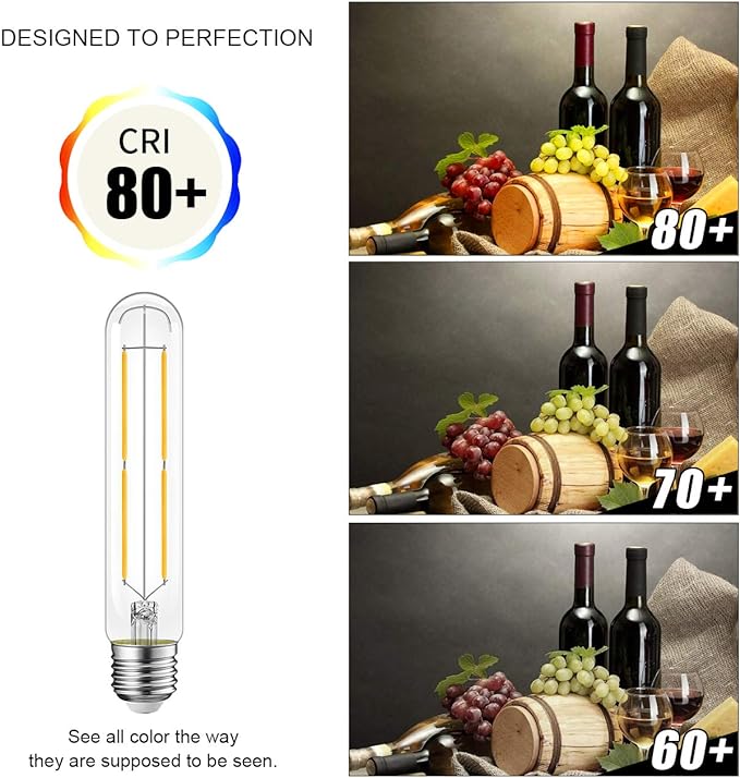 LED 60W Equivalent Clear Filament, 2700K, T30 Edison Base E26, 600LM, CRI90, Dimmable LED Light Bulb (4-Pack)