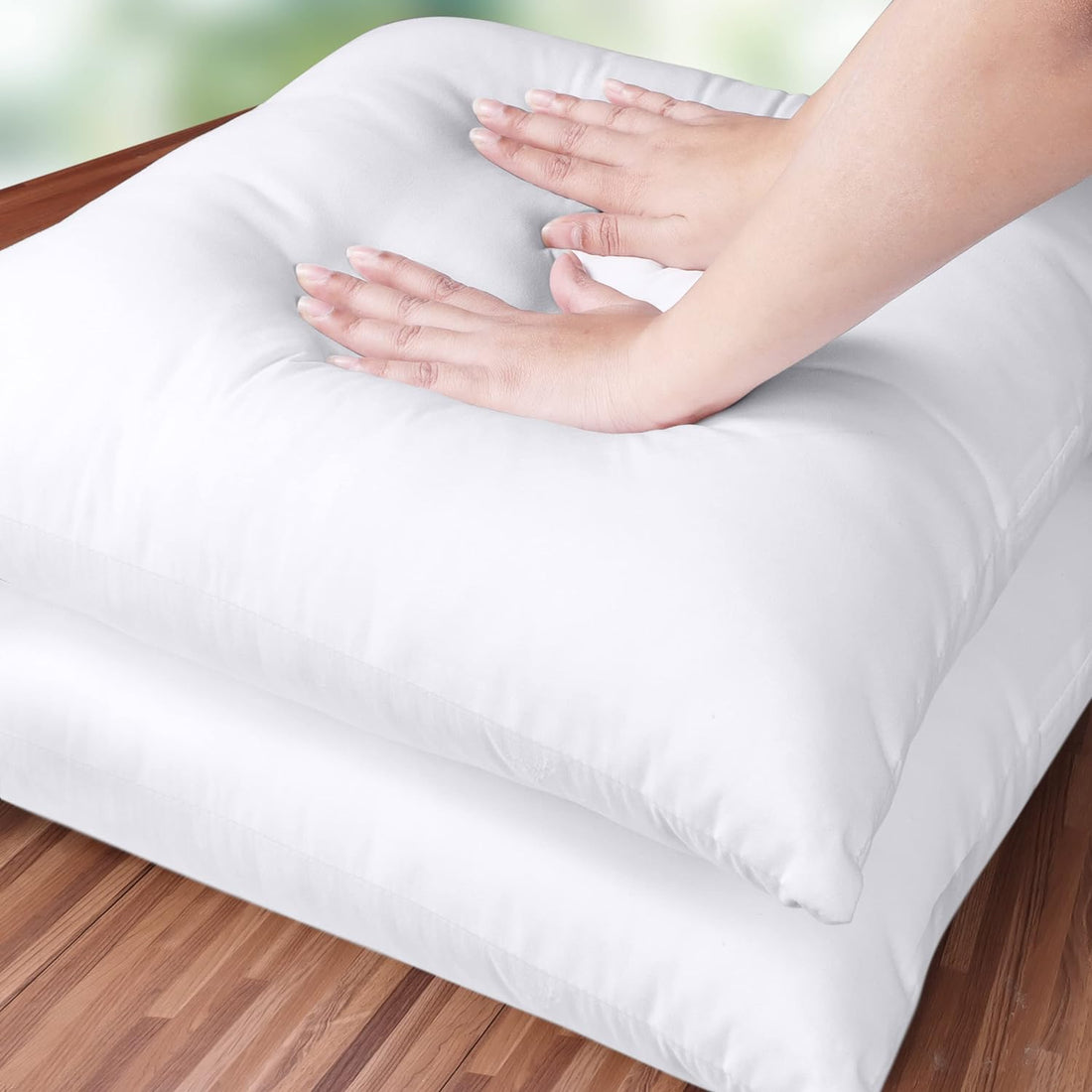 Cymak Bedding Decorative Pillow Insert (2 Pack, White) - Square 18x18 Sofa and Bed Pillow - Poly Cotton Cover - Indoor White Pillows