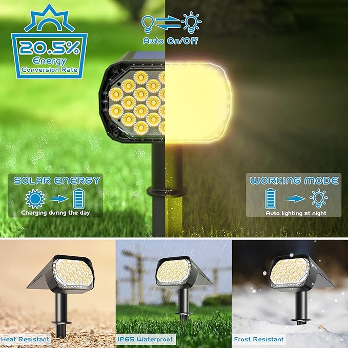 Solar Spot Lights Outdoor 6 Pack, Upgrade Led Outdoor Light Solar & Type C Powered, UL Safety Certified Solar Spot Lights,,fast and free shipping.