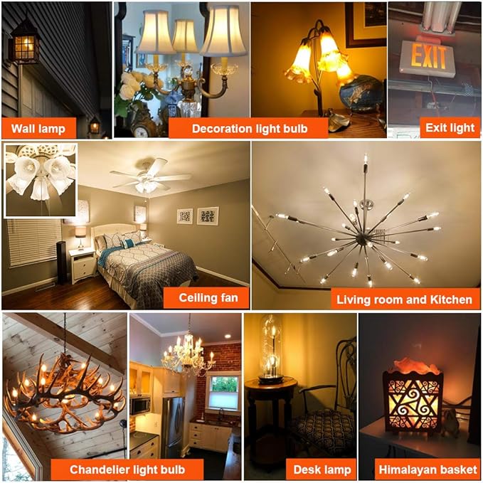 LED T25 Candle Light Bulb, 4Watt = 40Watt, Clear Filament, Warm White 2700K, T25, Base E12, 400LM, CRI90, Dimmable  (6-Pack)