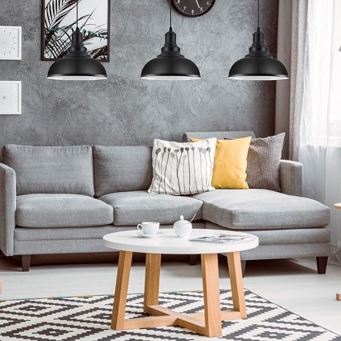 Pendant Lighting Vintage Industrial Fixtures, Black Metal Farmhouse Lights, Ceiling Lamp for Kitchen Home Island Dining Room Bedroom, 11.4 inches,Free and fast shipping.