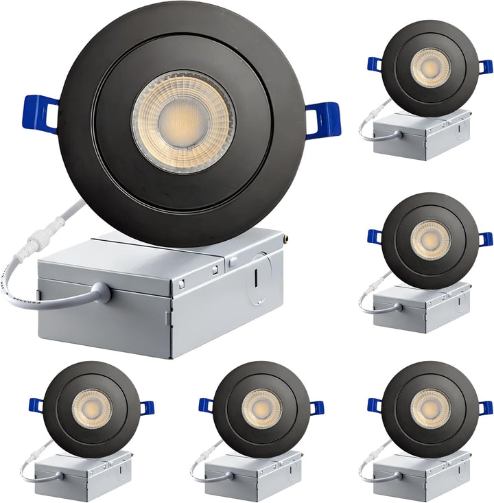 Strak Black 3-Inch Integrated Slim Panel 7 W 560lm Downlight Recessed Lighting with Gimbal 5000k (Cool White) - Energy Star (Pack of 6)