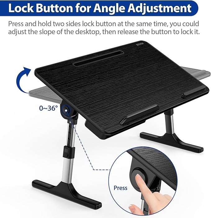 Adjustable Laptop Table, Lap Desk, Portable Standing Bed Desk, Foldable Sofa Breakfast Tray, Notebook Computer Stand for Reading and Writing (Black),fast and free shipping.