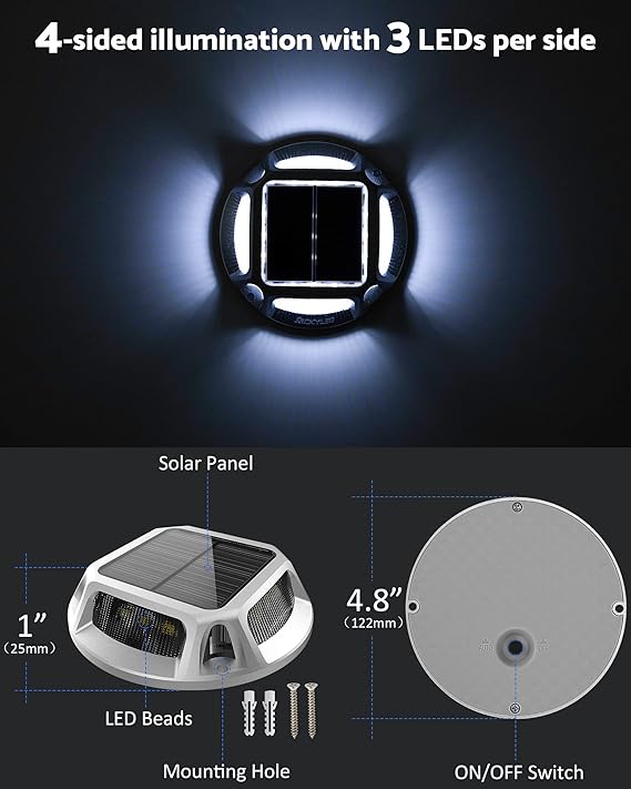 Solar Dock Lights Marine, Solar Driveway Lights Waterproof LED Solar Step Lights for Road Markers Sidewalk Backyard Garden Stairs (8Pack, Cool White),free and fast delivery.