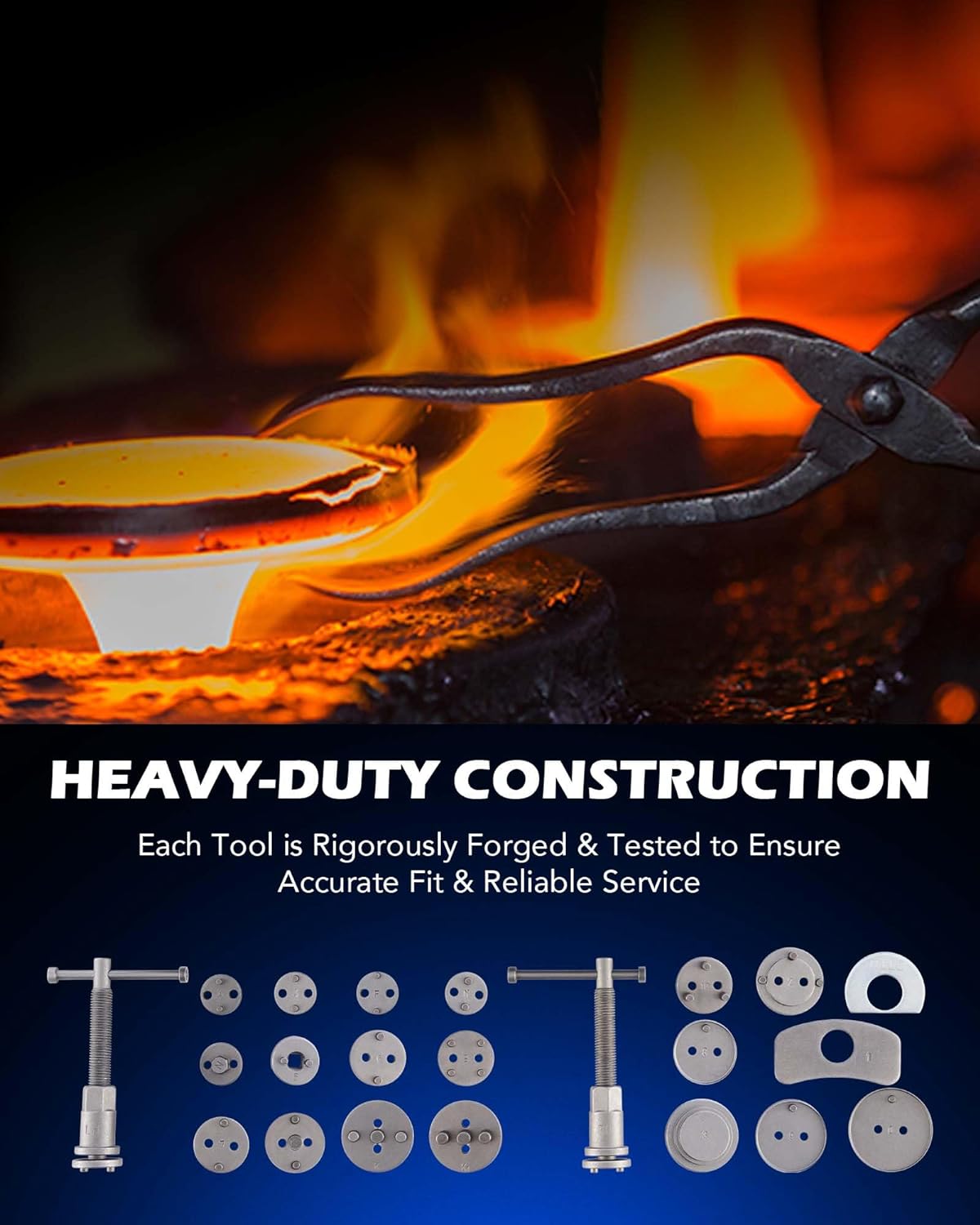 Motor Tech 24pcs Brake Caliper Tool, Heavy Duty Brake Caliper Compression Tool Caliper Piston Tool for Brake Pad Replacement Reset, with Thrust Bolt Assemblies Retaining Plates 18 Disc Adapters,free and fast shipping.