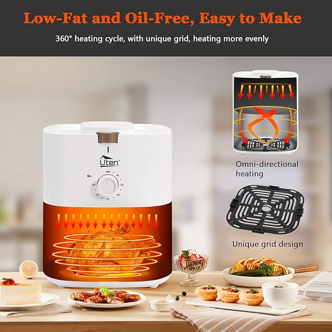 4.2 Quart Compact Air Fryer,4L 1500W Air Fryer Oven Pizza Cooker with Rapid Air Circulation,30 Minute Timer and Adjustable Temperature Control with Recipe,White, free and fast shipping.