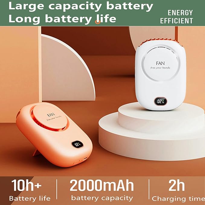 Mini Personal Fan Portable and Rechargeable with Lanyard Bracket  Hanging Neck Put on Desk Clip Waist Outdoor Cooling for Travel Camping Powerful 3 Speed Bladeless Quiet Fan, White,free and fast Shipping