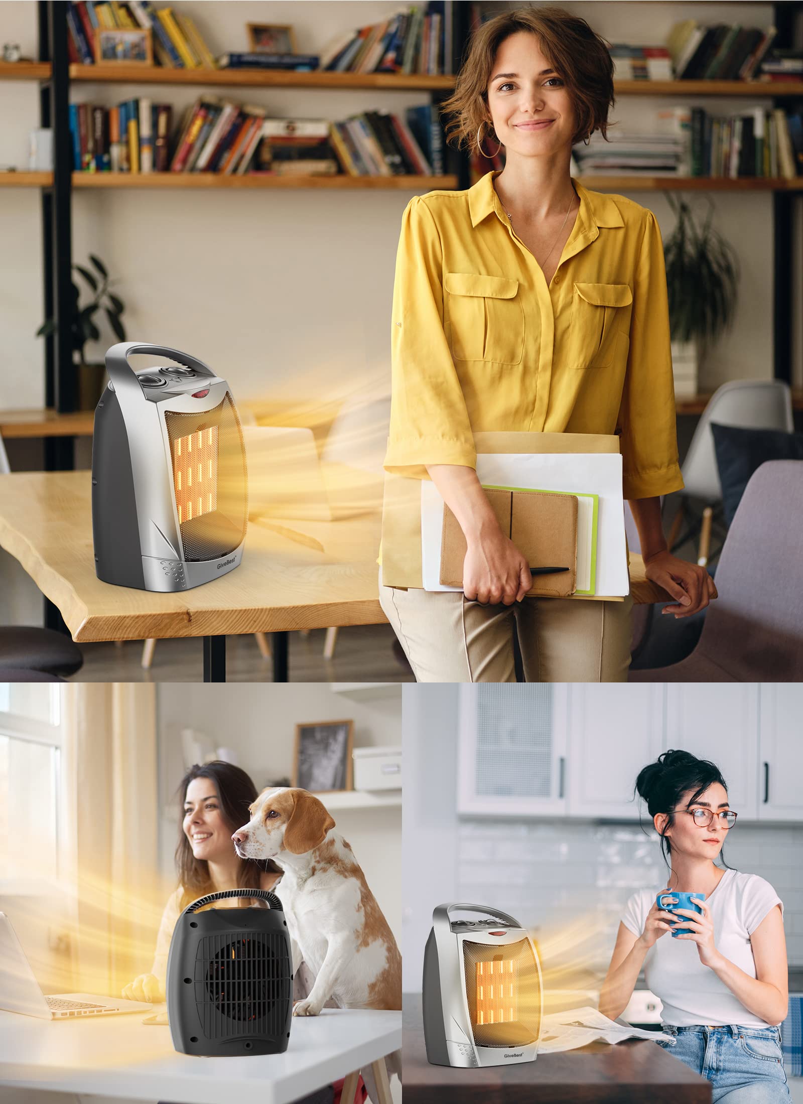 Portable Electric Space Heater with Thermostat, 1500W/750W Safe & Quiet Ceramic Heater Fan, Heat Up 200 sq. Ft for Office Room Desk Indoor Use