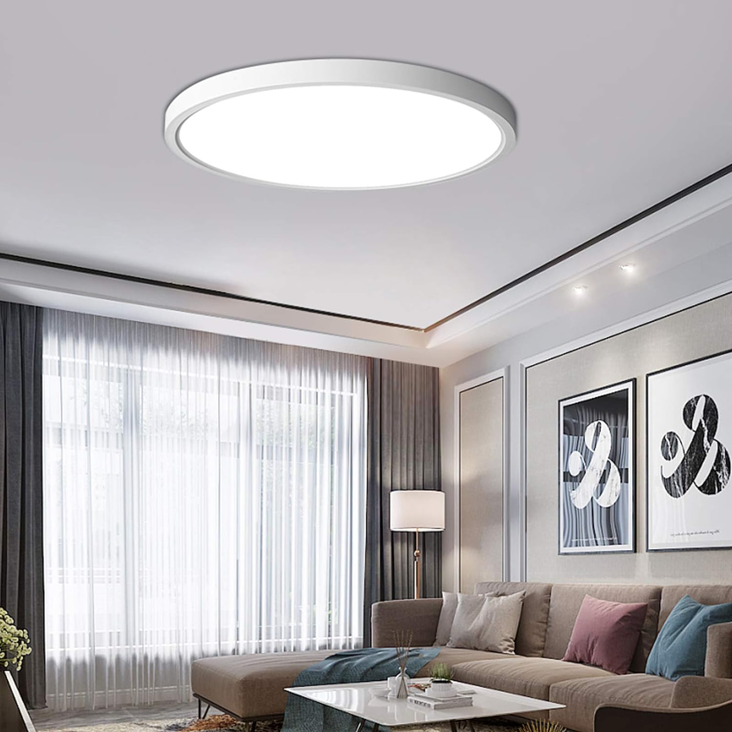 ocioc 12 inch Flush Mount Ceiling Light Fixture Dimmable White, 20W, Color Temperature Selectable, Round Low Profile LED Ceiling Lights for Bedroom, Closet, Hallway, 3000K/4000K/6500K ETL Listed