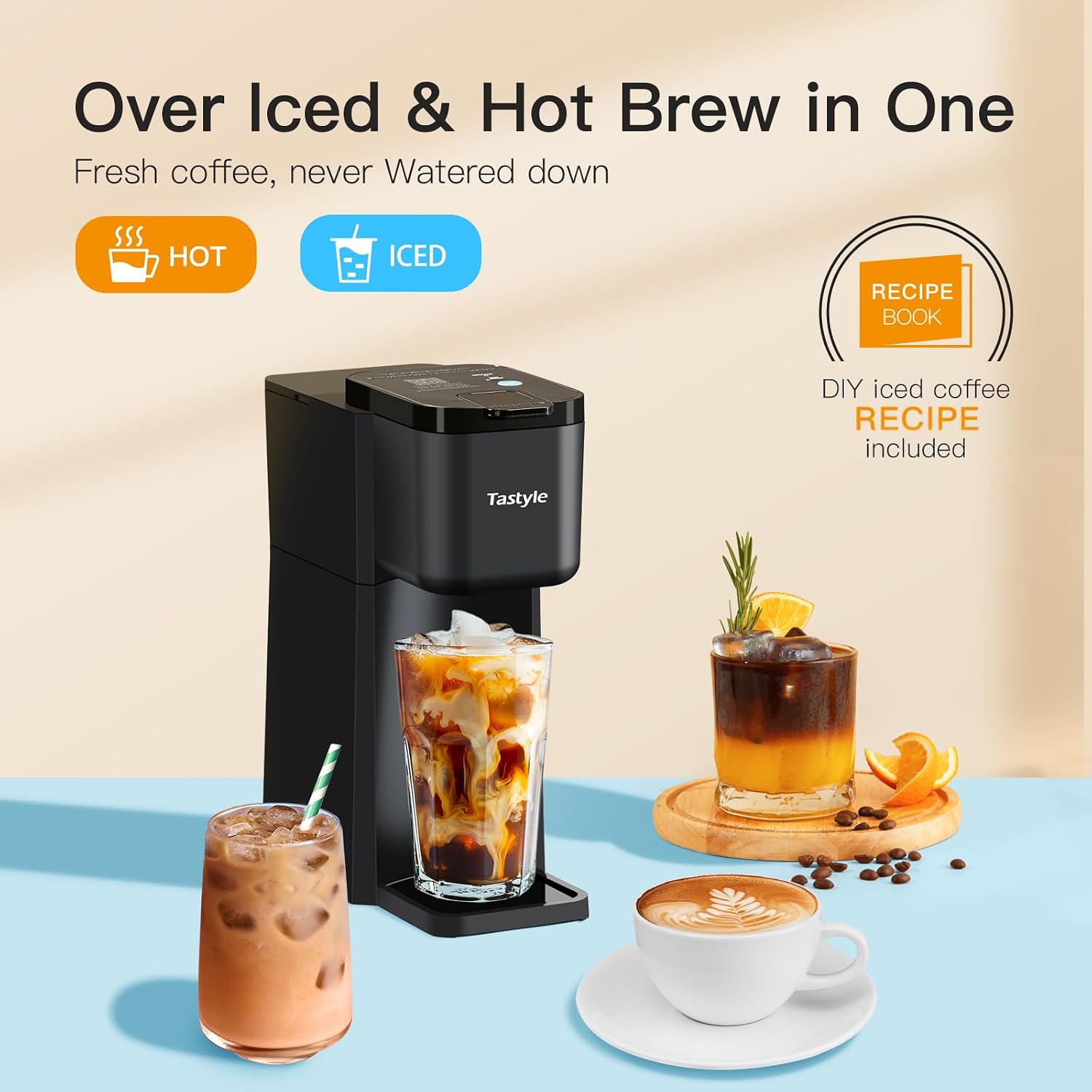 Mini Hot and Iced Coffee Maker Single Serve, for K Cup and Ground, 6 to 14 Oz Brew Sizes, with Recipe Book, for Home, Travel, RV, Office and Dorm,Classic Black