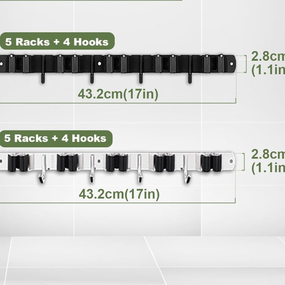 5 Racks and 4 Hooks Mop and Broom Holder Wall Mount, Broom Organizer Storage Tool Racks Stainless Steel Heavy Duty Hooks Self Adhesive Solid Non-slip for Home Kitchen Garden Laundry Garage, free and fast delivery.