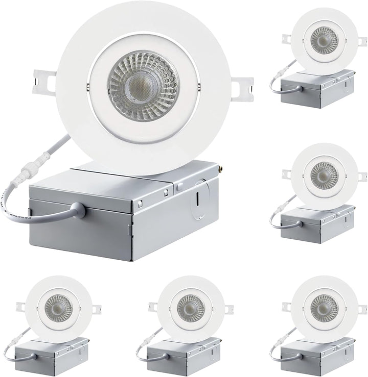 Strak Gimbal White 3-Inch Integrated Panel 7W, 560Lm 4000k Natural White Dimmable, Led Recessed Light Kit with Junction Box (Pack of 6)
