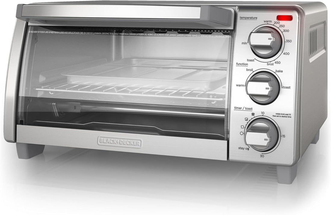 4-Slice Natural Convection  Toaster Oven, Stainless Steel, Bake, Broil, Toast, Keep Warm Cooking Functions