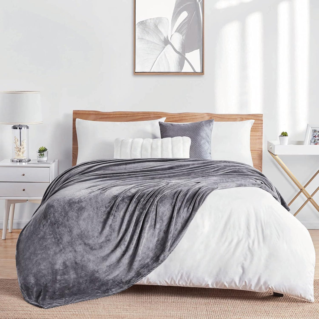 Fleece Blanket Plush Throw Fuzzy Lightweight (Twin Size 60x80 Dark Grey) Super Soft Microfiber Flannel Blankets for Couch, Bed, Sofa Ultra Luxurious Warm and Cozy for All Seasons,fast and free shipping.