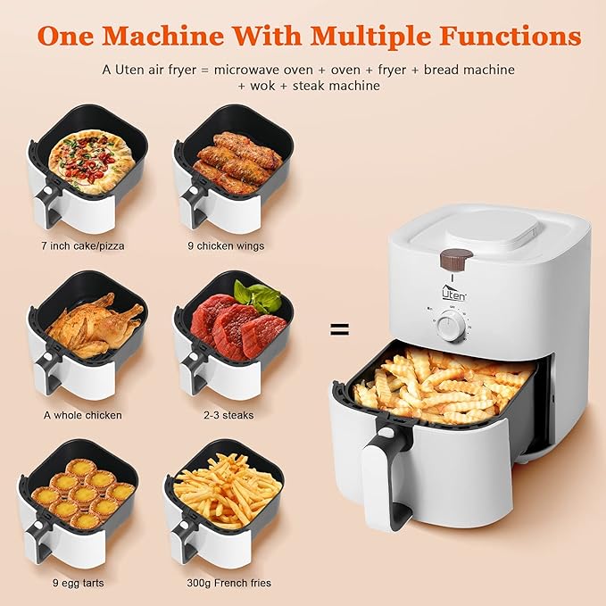4.2 Quart Compact Air Fryer,4L 1500W Air Fryer Oven Pizza Cooker with Rapid Air Circulation,30 Minute Timer and Adjustable Temperature Control with Recipe,White, free and fast shipping.