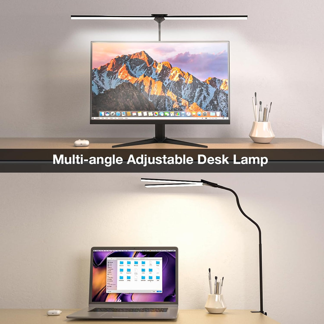Desk Lamp for Office Home-Double Head Led Desk Light, Touch Control Dimmable 5 Brightness Levels 5 Color Modes, Eye-Caring Architect Desktop Lamp for Reading/Workbench/Study [12W,Black]Fast and free delivery.