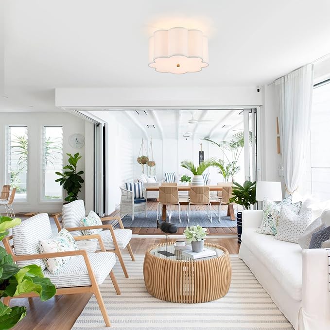 Semi Flush Mount Ceiling Light Fixture, Modern Close to Ceiling Lamp with Cream White Fabric Drum Shade for Nursery Kids Room Bedroom Kitchen Hallway Entryway 3-Light UL Listed,fast and free shiping