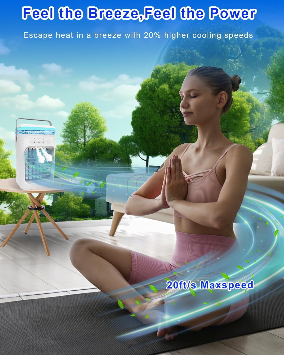 Portable Evaporative Air Cooler – 3 Fan Speeds, 2–4 Hour Timer, 7-Colour LED Light, Eco-Friendly Mini Cooling Fan for Home, Bedroom, Office & Travel