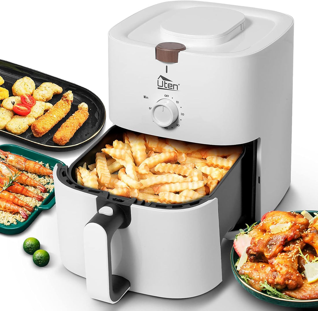 4.2 Quart Compact Air Fryer,4L 1500W Air Fryer Oven Pizza Cooker with Rapid Air Circulation,30 Minute Timer and Adjustable Temperature Control with Recipe,White, free and fast shipping.