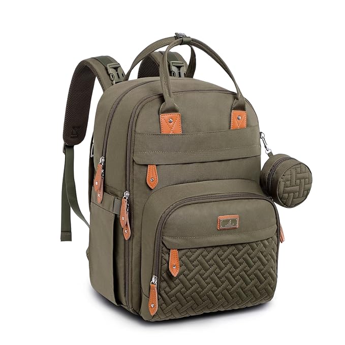 Diaper Bag Backpack - Baby Essentials Travel Tote - Multi Function Waterproof Diaper Bag, Travel Essentials Baby Bag with Changing Pad, Stroller Straps & Pacifier Case - Unisex, Army Green,free and fast delivery.
