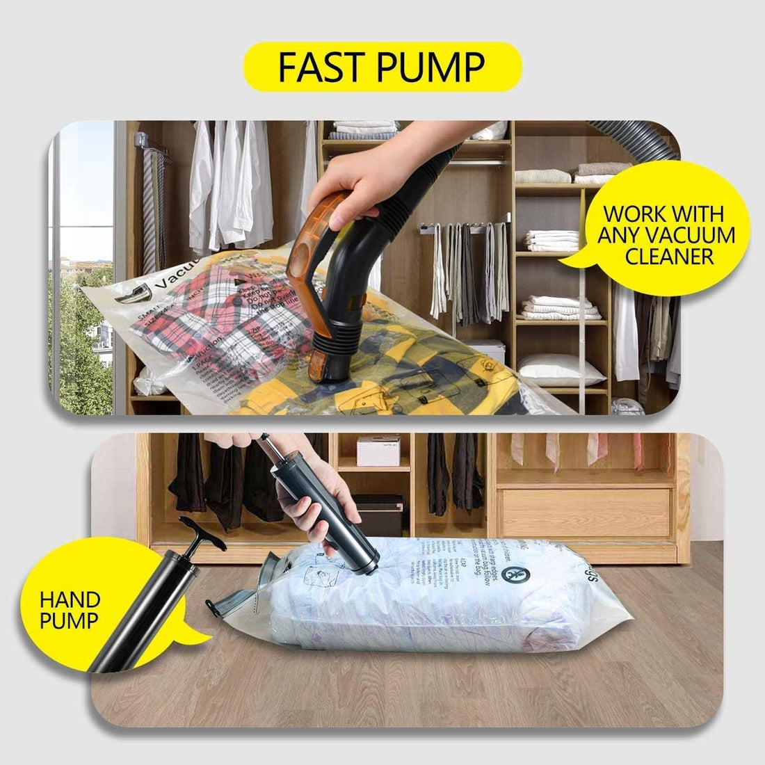 Vacuum Storage Bags (3 x Jumbo, 3 x Large, 3 x Medium, 3 x Small), Space Saver Sealer Compression Bags with Travel Hand Pump,FAST AND FREE DELIVERY