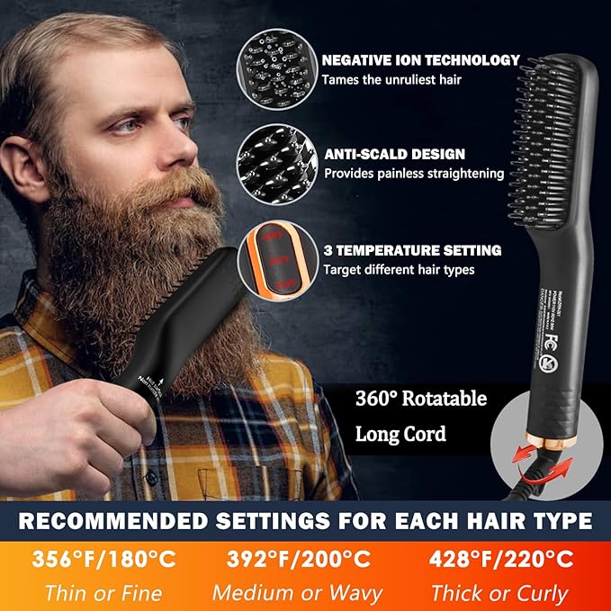Beard Straightener w/Beard Balm ; Beard Growth Oil , Beard Guide E-Book,Upgraded 3 in 1 Hair Straightener Brush Beard Straightening Comb,Unique Stocking Stuffers Gifts for Men Him Husband.Free and fast delivery.