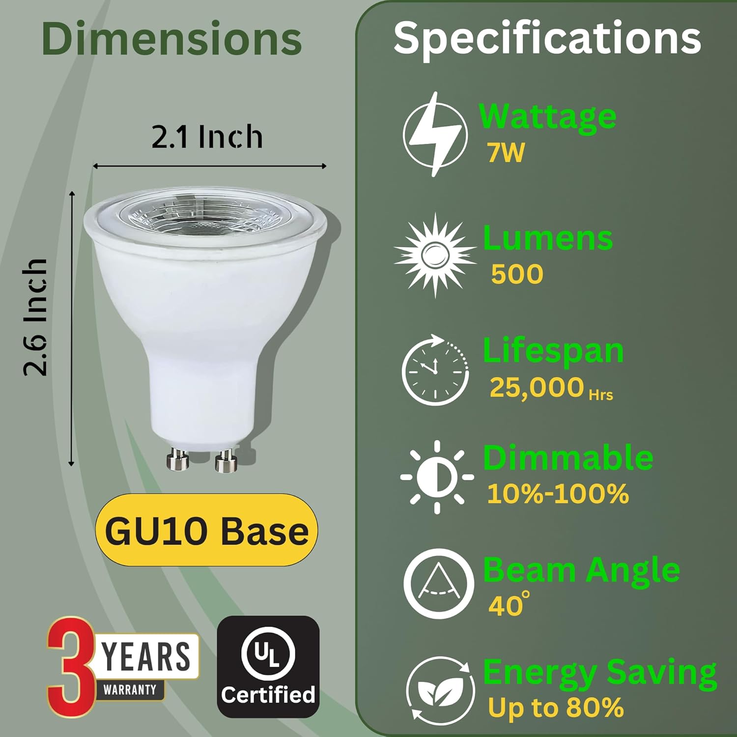 STRAK Gu10 Led Lamp 50w Equivalent, 3000k Warm White, Cri80, Dimmable, Led Light Bulb, Cetl (6-Pack)