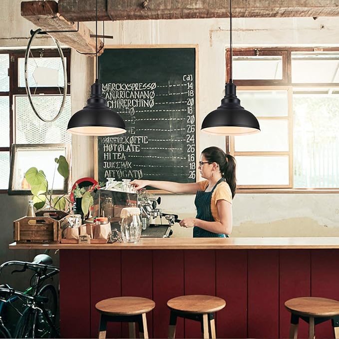 Pendant Lighting Vintage Industrial Fixtures, Black Metal Farmhouse Lights, Ceiling Lamp for Kitchen Home Island Dining Room Bedroom, 11.4 inches,Free and fast shipping.