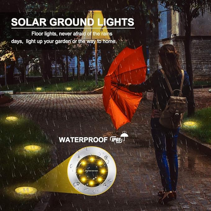 Solar Ground Lights Outdoor, 16 Pack 8 LED Solar Disk Lights Waterproof Garden In-ground Pathway Lights Landscape Lighting for Lawn,Yard,Deck,Patio,Walkway (Warm White),Fast and free delivery.