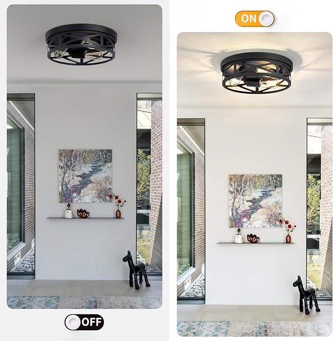 13 inch Farmhouse Ceiling Light Fixture,3-Light Hallway Light Fixtures Ceiling,Black Flush Mount Ceiling Light,Light Fixture Ceiling Mount for Kitchen Hallway Entryway,E26 Base（1 Pack）UL Listed.Fast and free shipping.