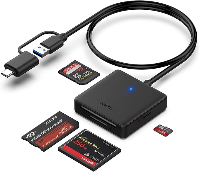 Memory Card Reader,  4in1 USB 3.0 and USB-C to SD Micro SD MS CF Card Reader Adapter, 4 Cards Simultaneously Read and Write, Compatible with iPhone 15 Series, MacBook Pro/Air 2023, and More,free and fast shipping.