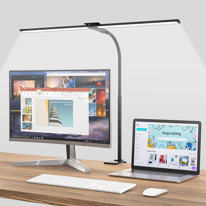 Desk Lamp for Office Home-Double Head Led Desk Light, Touch Control Dimmable 5 Brightness Levels 5 Color Modes, Eye-Caring Architect Desktop Lamp for Reading/Workbench/Study [12W,Black]Fast and free delivery.
