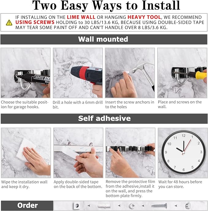 5 Racks and 4 Hooks Mop and Broom Holder Wall Mount, Broom Organizer Storage Tool Racks Stainless Steel Heavy Duty Hooks Self Adhesive Solid Non-slip for Home Kitchen Garden Laundry Garage, free and fast delivery.