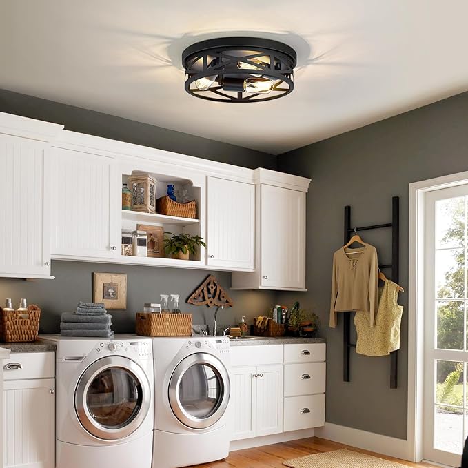 13 inch Farmhouse Ceiling Light Fixture,3-Light Hallway Light Fixtures Ceiling,Black Flush Mount Ceiling Light,Light Fixture Ceiling Mount for Kitchen Hallway Entryway,E26 Base（1 Pack）UL Listed.Fast and free shipping.