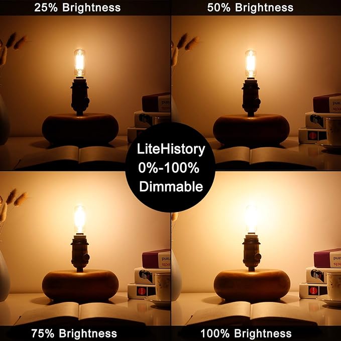 LED T25 Candle Light Bulb, 4Watt = 40Watt, Clear Filament, Warm White 2700K, T25, Base E12, 400LM, CRI90, Dimmable  (6-Pack)
