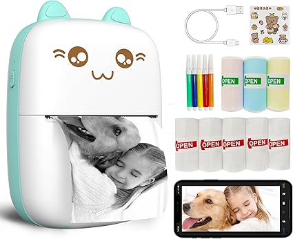 Mini Printer Portable, Inkless Sticker Printer with 8 Rolls Paper, Bluetooth Wireless mini Thermal Printer Compatible with iOS + Android for Journal, Memo, Photo, Print Pod Gifts for Girls Kids,Colour Name: Blue. Fast and free shipping.