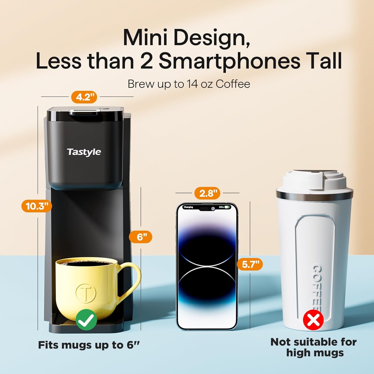 Mini Hot and Iced Coffee Maker Single Serve, for K Cup and Ground, 6 to 14 Oz Brew Sizes, with Recipe Book, for Home, Travel, RV, Office and Dorm,Classic Black