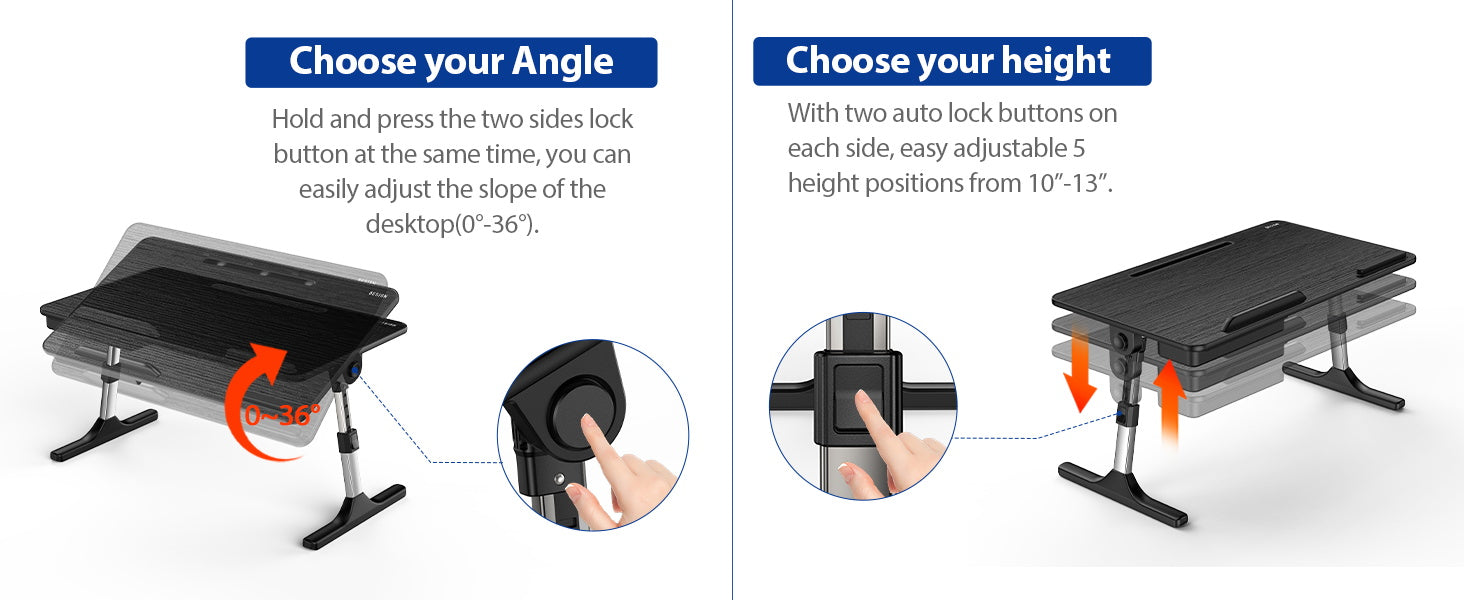 Adjustable Laptop Table, Lap Desk, Portable Standing Bed Desk, Foldable Sofa Breakfast Tray, Notebook Computer Stand for Reading and Writing (Black),fast and free shipping.
