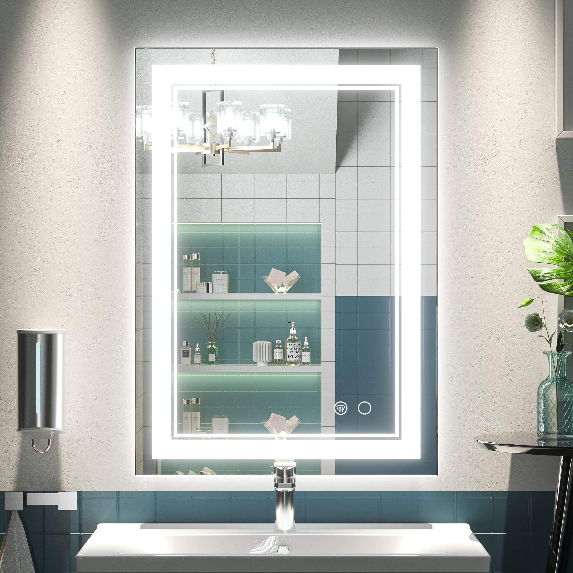 Cymak LED Mirror Bathroom Mirror with Lights, Lighted Vanity Mirror, Wall Mounted Anti-Fog Dimmable Lighting Makeup Mirrors, IP54 Waterproof Shatterproof (Vertical or Horizontal)