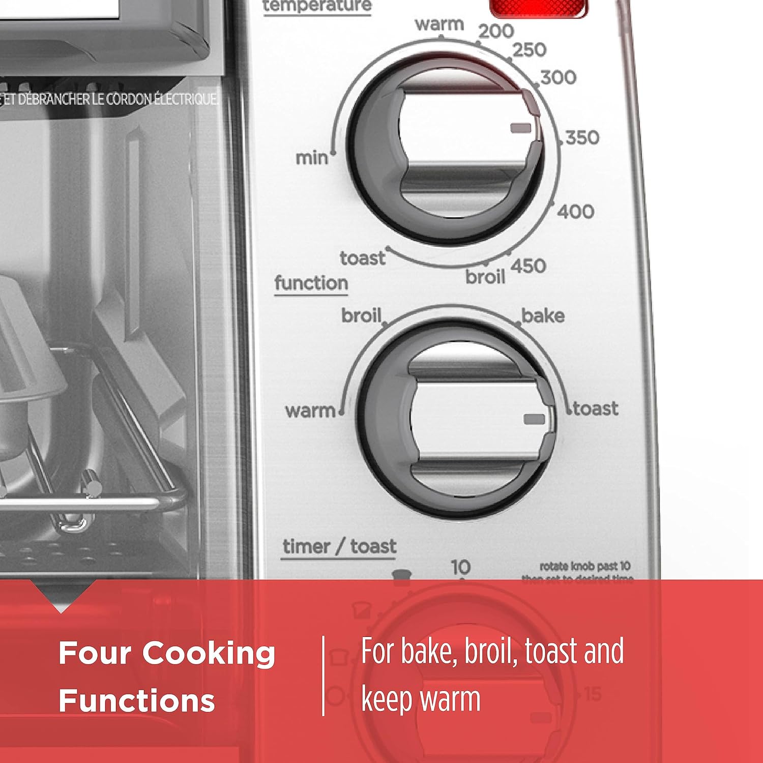 4-Slice Natural Convection  Toaster Oven, Stainless Steel, Bake, Broil, Toast, Keep Warm Cooking Functions