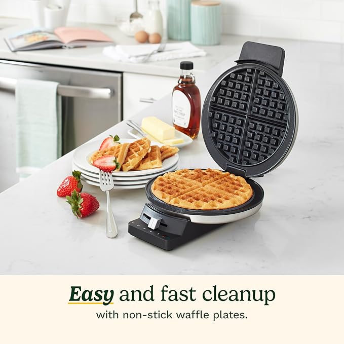 Round Classic Waffle Maker, Brushed Stainless,Silver,fast and free delivery.