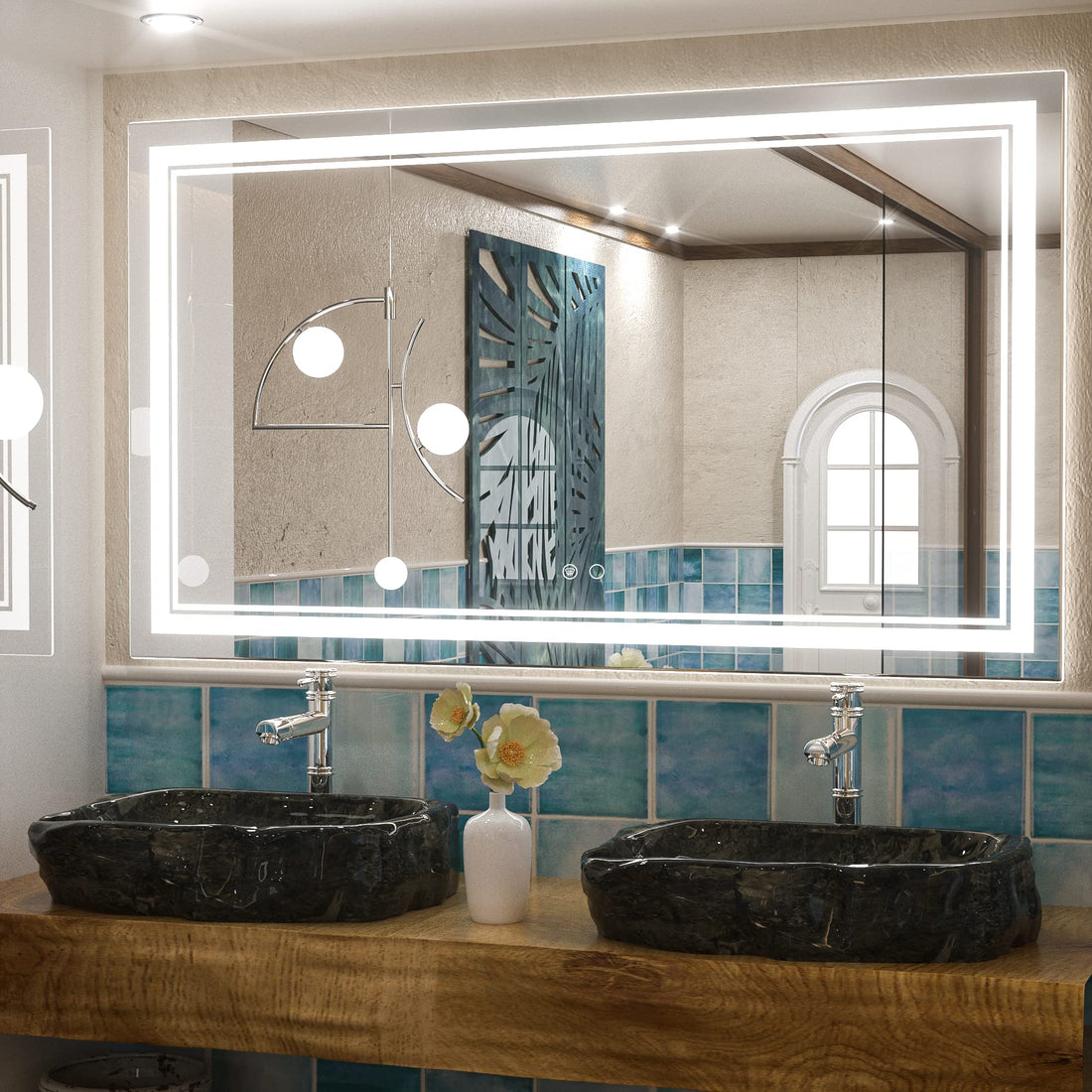 Cymak LED Mirror Bathroom Mirror with Lights, Lighted Vanity Mirror, Wall Mounted Anti-Fog Dimmable Lighting Makeup Mirrors, IP54 Waterproof Shatterproof (Vertical or Horizontal)