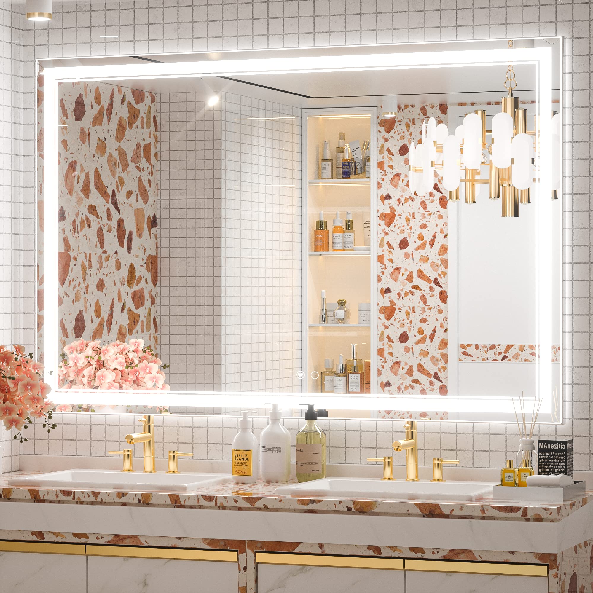 Cymak LED Mirror Bathroom Mirror with Lights, Lighted Vanity Mirror, Wall Mounted Anti-Fog Dimmable Lighting Makeup Mirrors, IP54 Waterproof Shatterproof (Vertical or Horizontal)